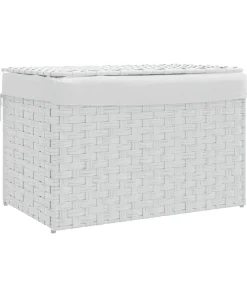 Wasmand met deksel 55,5x35x34 cm poly rattan wit