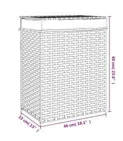 Wasmand met deksel 46x33x60 cm poly rattan grijs