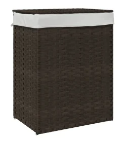 Wasmand met deksel 46x33x60 cm poly rattan donkerbruin