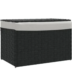 Wasmand met deksel 55,5x35x34 cm poly rattan zwart