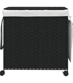 Wasmand op wielen 60x35x60,5 cm rattan zwart