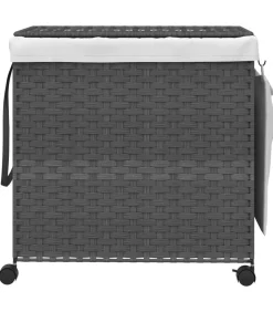 Wasmand op wielen 60x35x60,5 cm rattan grijs