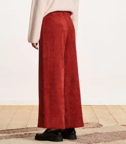 Wijde cropped broek van terracotta ribfluweel