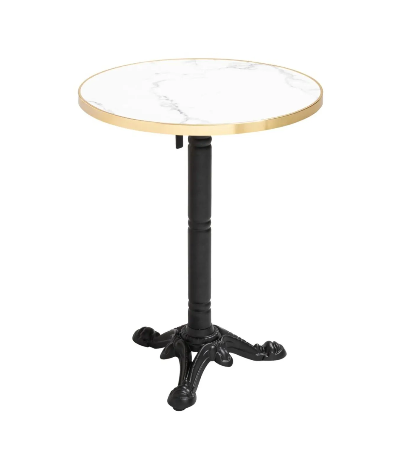 Witte marmeren liggende terrastafel van 60 cm en 2 blauwe stoelen