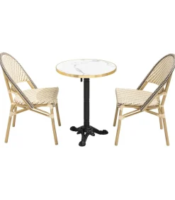 Witte marmeren terrastafel van 60 cm en 2 grijze stoelen