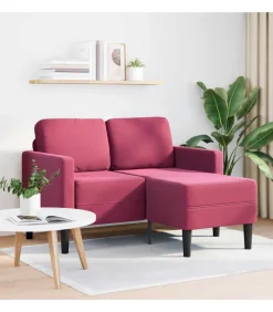 2-zitsbank met chaise L-vorm wijnrood 125 cm fluweel