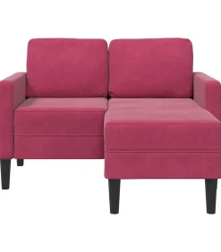 2-zitsbank met chaise L-vorm wijnrood 125 cm fluweel