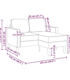 2-zitsbank met ligstoel L-vormig crèmekleurig stof 125 cm
