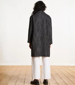 zwart halflange jas van gevlekte wol