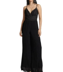 Zwart Jumpsuit Met Plissevouwen En Kant
