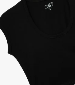 Zwart T-shirt Korte Mouwen Slanke Pasvorm