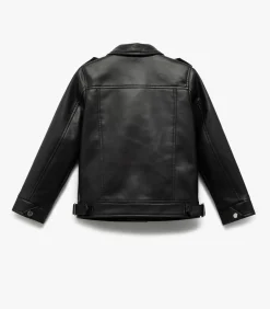 Zwarte Biker Jas van Kunstleer voor Meisjes met Kraag en Lange Mouwen
