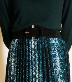 Zwarte brede elastische riem met ovale gesp