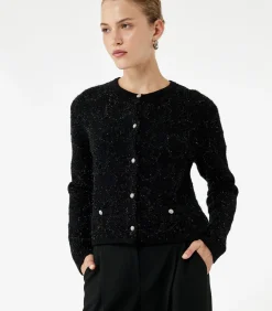 Zwarte Gebreide Cardigan Lange Mouwen Knoopsluiting