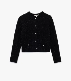 Zwarte Gebreide Cardigan Lange Mouwen Knoopsluiting