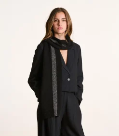 Zwarte gebreide sjaal met zilveren lurex