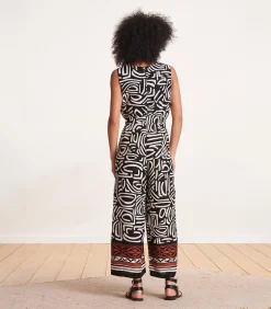 Zwarte mouwloze jumpsuit met V-halsprint
