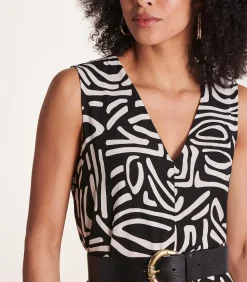 Zwarte mouwloze jumpsuit met V-halsprint