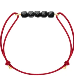Zwarte Spinel armband op 14k gold-filled gouden draad en rode koord